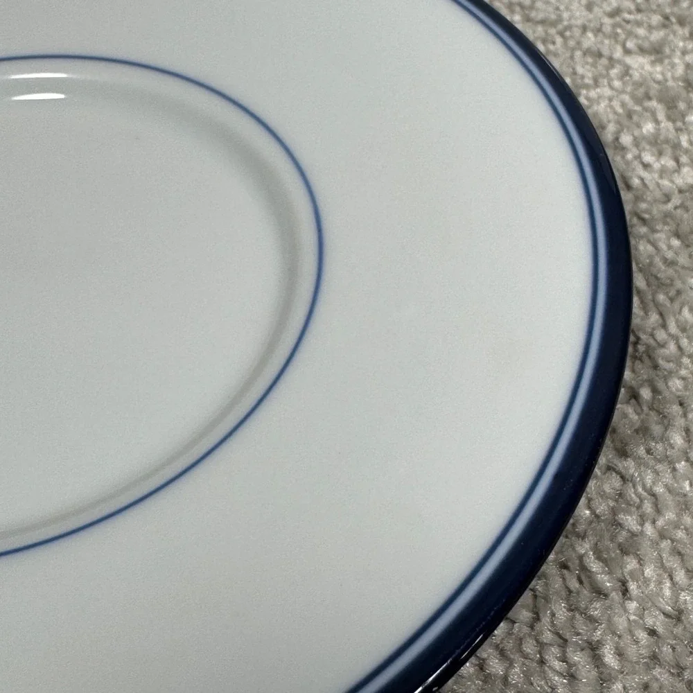 Dansk Tivoli La Tulipe Saucers Set of 2‎ White Navy Blue Lines Japan Vintage MCM